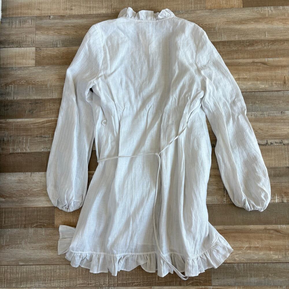 Shona Joy Holden Wrap Dress White Gold Lurex Linen Size 6 - Picture 7 of 8
